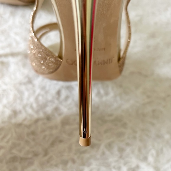 Jimmy Choo Leslie Gold Champagne Glitter Strappy Caged Heels Sandals Size EU 38 - Picture 12 of 14